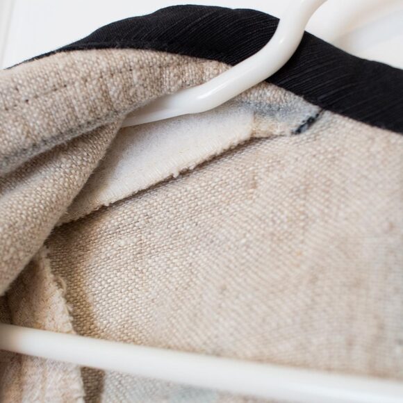 Linen Blend S VTG Lagenlook Lynn Murray Patchwork Pattern Art Boho Blazer FLAW - Picture 14 of 15